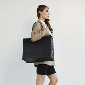 Beis Large Work Tote in Black Croc